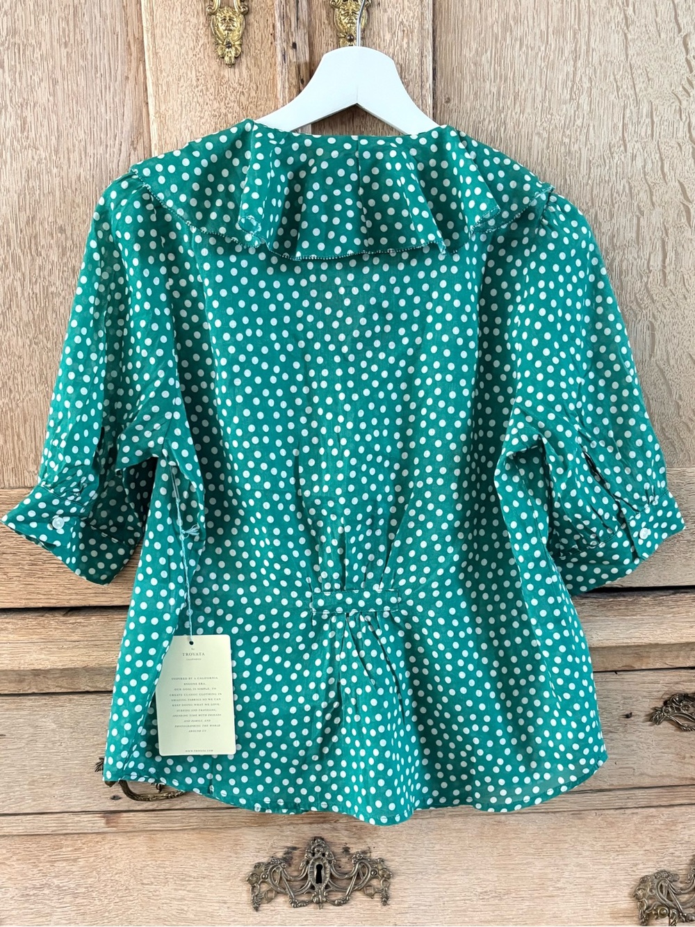 Trovata Faye Short Sleeve Ruffled V Neck Blouse In Lawn Dot S NWT - Picture 8 of 11